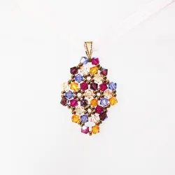 Pendant 45cm - Malvina Rhombus S-Salmon Organza - Pendant 45cm - Laiton bronze